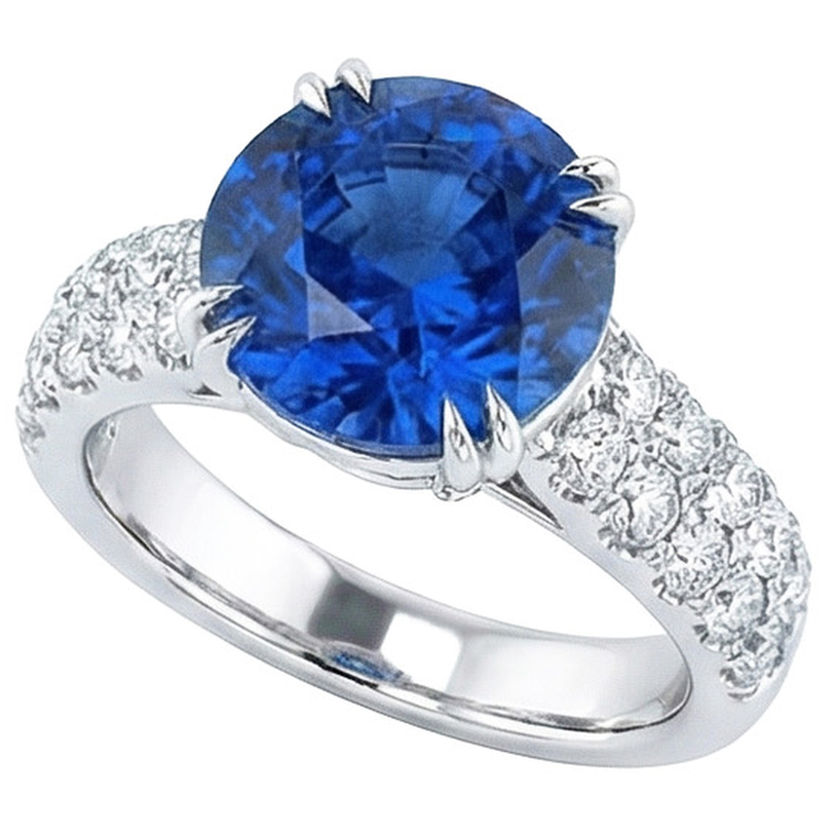 Grosse Bague Diamant Naturels Extraits des Mines ( et non cultivés en laboratoire ) Rond Saphir Bleu Véritable 6 Carats Sertie De Griffes Or