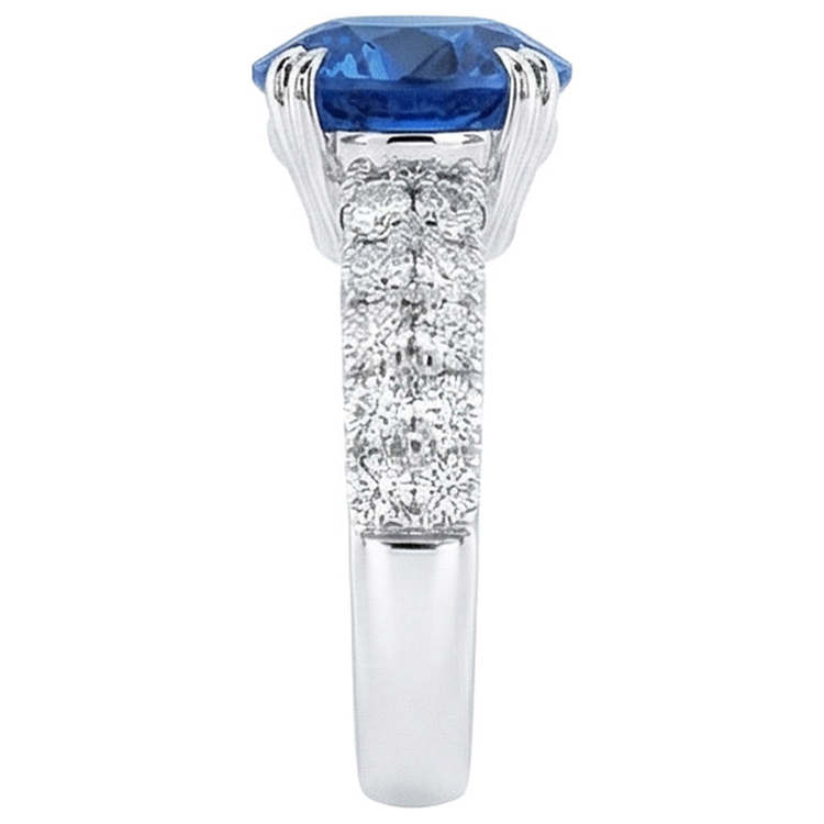 Grosse Bague Diamant Naturels Extraits des Mines ( et non cultivés en laboratoire ) Rond Saphir Bleu Véritable 6 Carats Sertie De Griffes Or