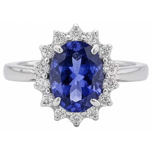 Grosse Bague Fantaisie Pierre Ovale Tanzanite 1.95 Carat Diamant Naturels Extraits des Mines ( et non cultivés en laboratoire ) Bijoux Or