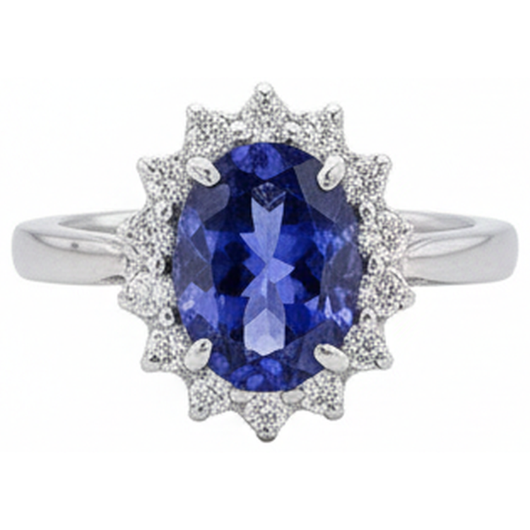 Grosse Bague Fantaisie Pierre Ovale Tanzanite 1.95 Carat Diamant Naturels Extraits des Mines ( et non cultivés en laboratoire ) Bijoux Or