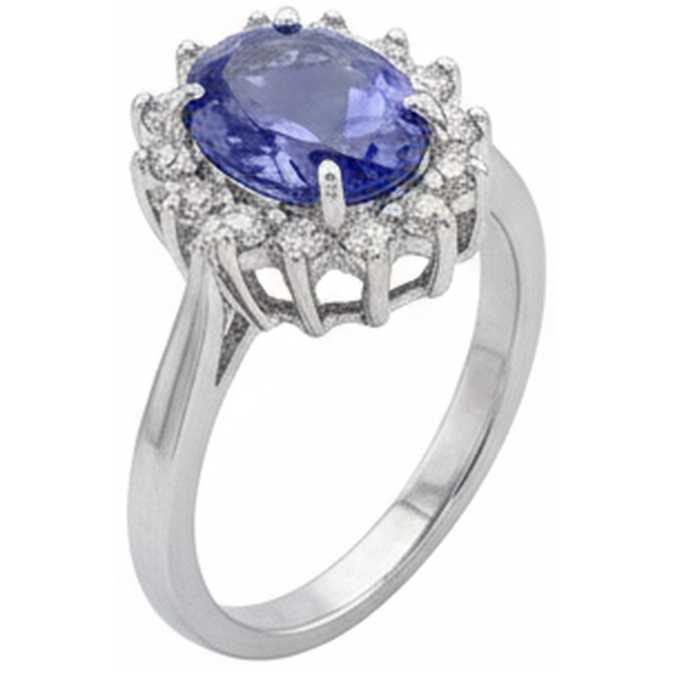 Grosse Bague Fantaisie Pierre Ovale Tanzanite 1.95 Carat Diamant Naturels Extraits des Mines ( et non cultivés en laboratoire ) Bijoux Or