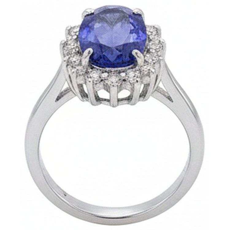 Grosse Bague Fantaisie Pierre Ovale Tanzanite 1.95 Carat Diamant Naturels Extraits des Mines ( et non cultivés en laboratoire ) Bijoux Or
