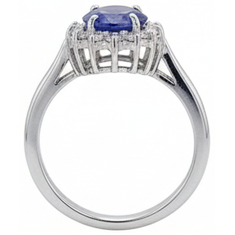 Grosse Bague Fantaisie Pierre Ovale Tanzanite 1.95 Carat Diamant Naturels Extraits des Mines ( et non cultivés en laboratoire ) Bijoux Or