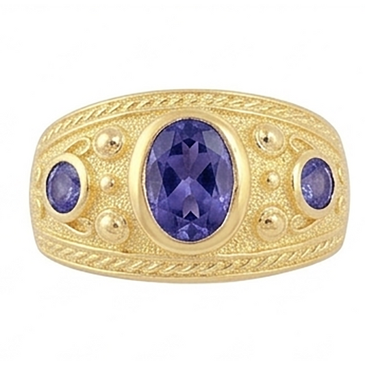 Gypsy 14K ovale Sri Lanka saphir violet 3 carats bague pour homme or jaune bande