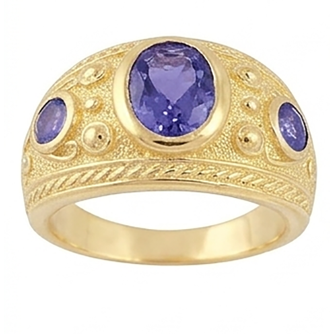 Gypsy 14K ovale Sri Lanka saphir violet 3 carats bague pour homme or jaune bande