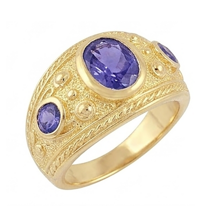 Gypsy 14K ovale Sri Lanka saphir violet 3 carats bague pour homme or jaune bande