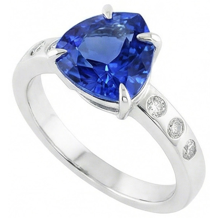 Gypsy Gemstone Bijoux Trillion Sapphire Ring Flush Setting 2 Carats