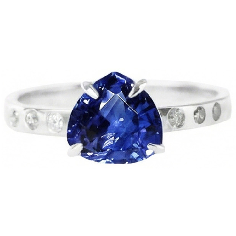 Gypsy Gemstone Bijoux Trillion Sapphire Ring Flush Setting 2 Carats