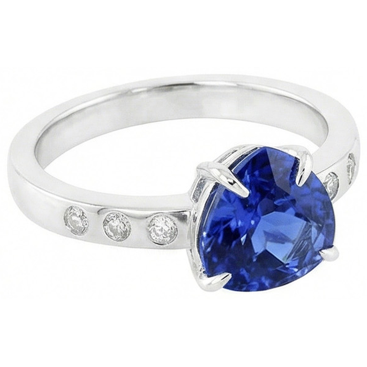 Gypsy Gemstone Bijoux Trillion Sapphire Ring Flush Setting 2 Carats