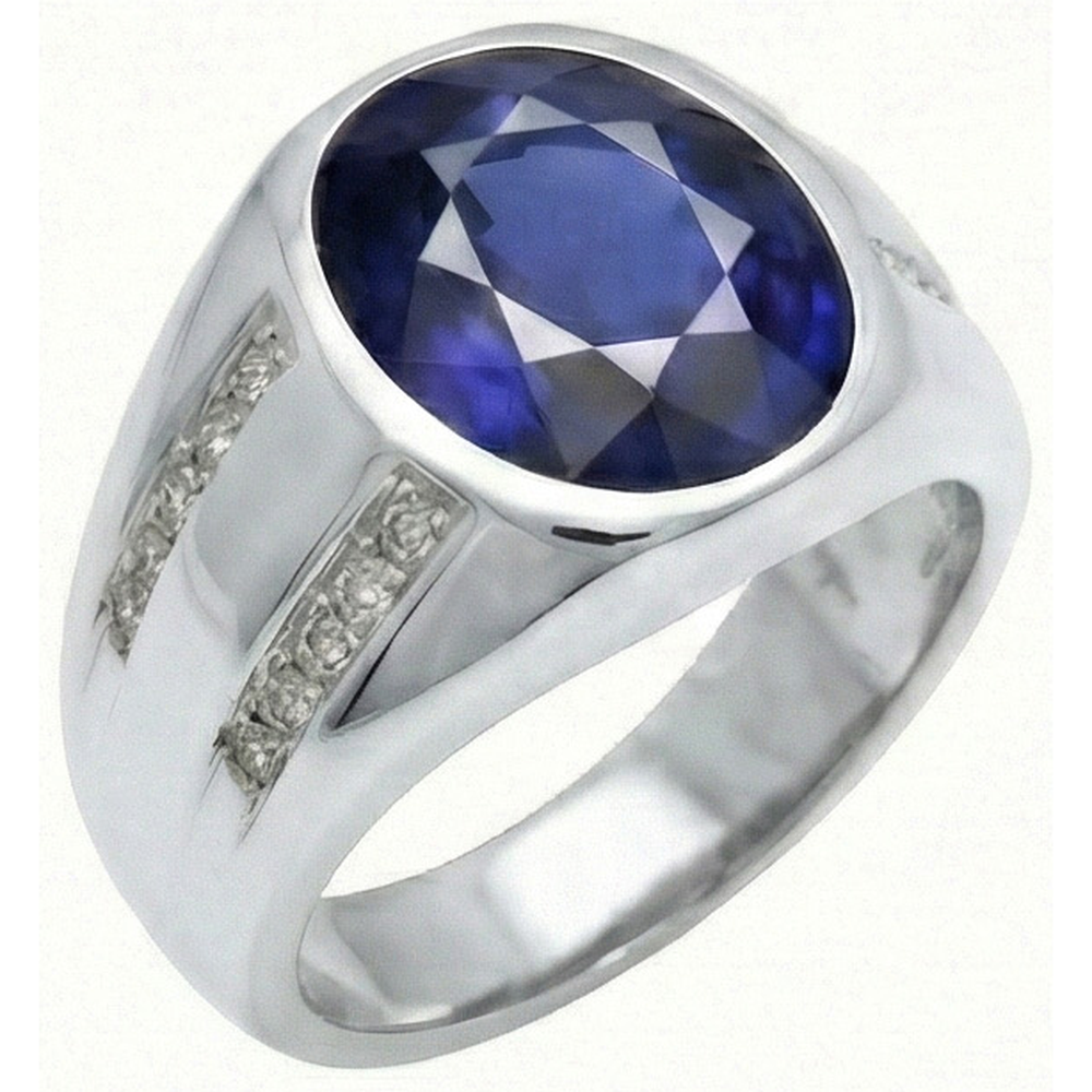 Gypsy Gemstone Vintage Style ovale bleu saphir bague en diamant pour homme