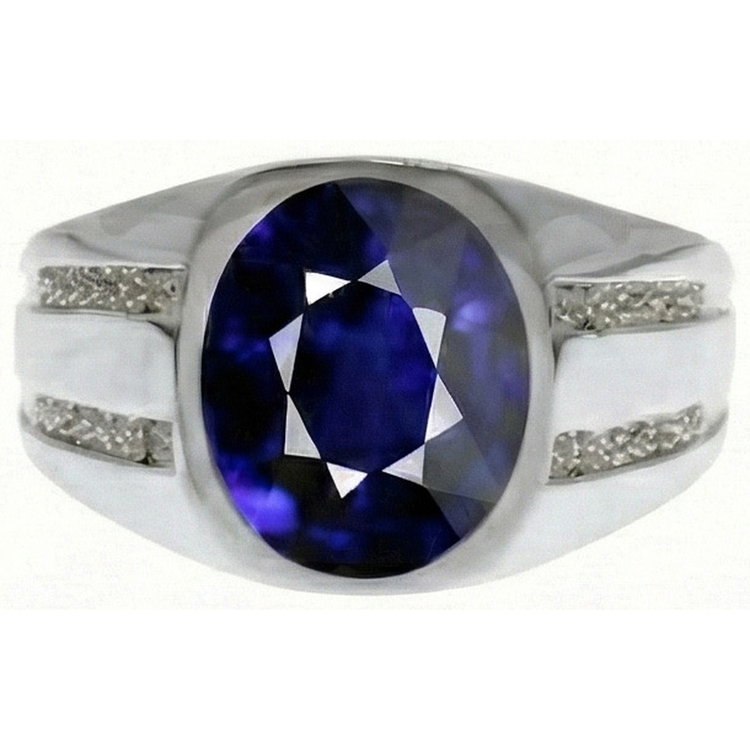 Gypsy Gemstone Vintage Style ovale bleu saphir bague en diamant pour homme