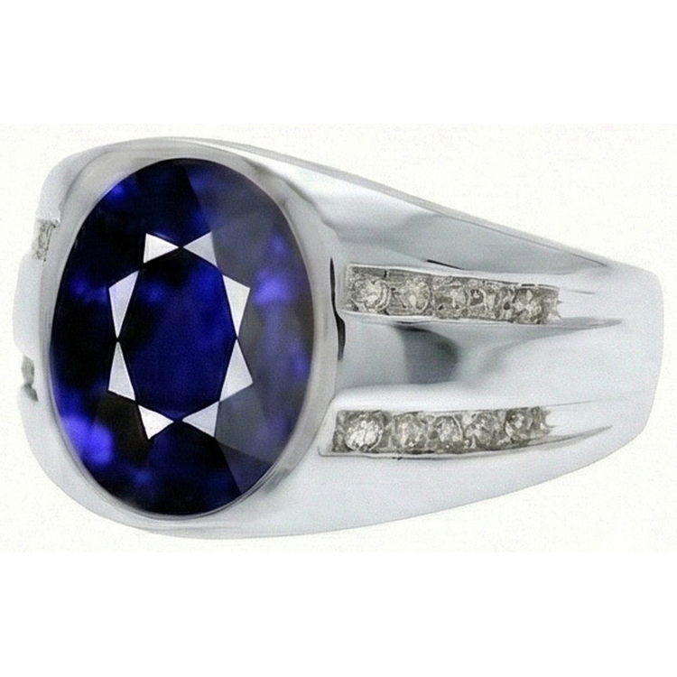 Gypsy Gemstone Vintage Style ovale bleu saphir bague en diamant pour homme