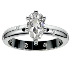 Gypsy Pear Old Miner Réel Diamond Ring Flush Set Or Blanc 14K 4,50 Ct