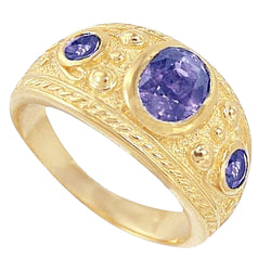 Gypsy 14K ovale Sri Lanka saphir violet 3 carats bague pour homme or jaune bande