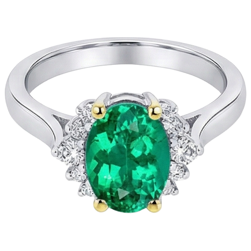 Émeraude Ovale Bague Pierre Précieuse en Or Deux Tons 14 Carats – vue de côté