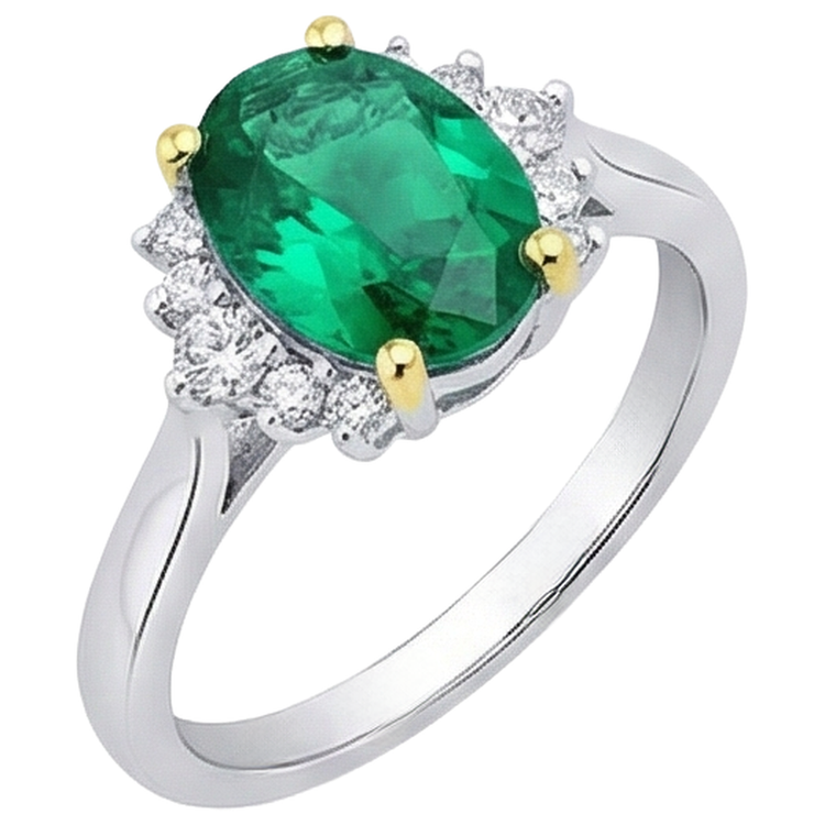 Émeraude Bague Pierre Précieuse 2,50-carats Or Deux Tons 14 Carats – vue d'angle