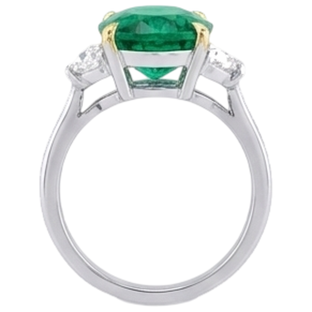 Émeraude Colombienne Taille Ovale Bague Pierre de Couleur en Or Bicolore 14 Carats – vue de dessus