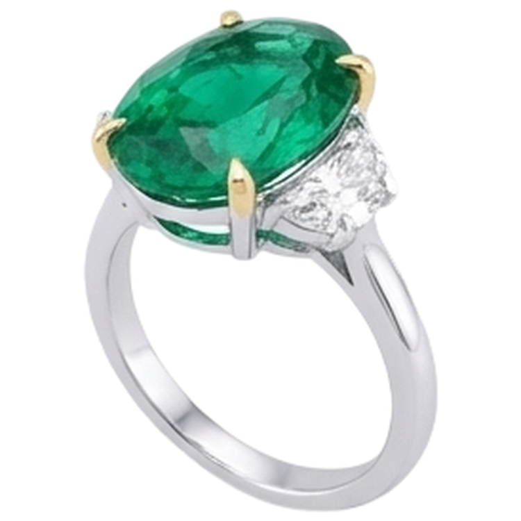 Émeraude Colombienne Bague Pierre de Couleur 5-carats Or Bicolore 14 Carats – vue d'angle