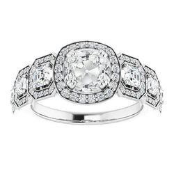 Halo Anniversaire Bague Coussin Vieux Mineur Naturel Diamant 9.75 Carats Or Blanc