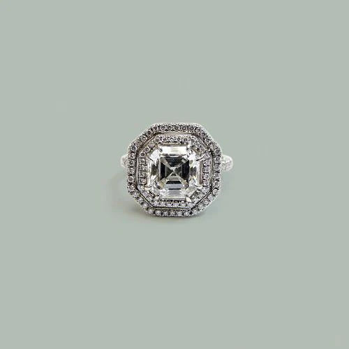 Halo Asscher Réel Diamond Wedding Ring 4.69 Carats Or Blanc 14K