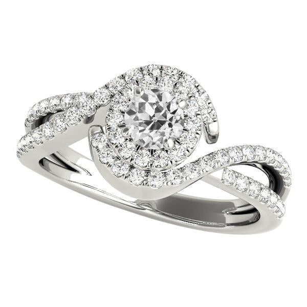 Halo Bague Fantaisie Ronde Naturel Diamant Taille Ancienne Torsadée Tige Fendue 4 Carats