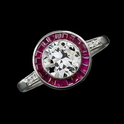 Halo Bague Réel Diamant Rond Taille Ancienne Baguette Saphirs 3.25 Carats