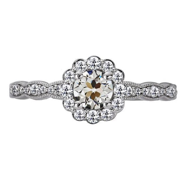 Halo Bague Ronde Naturel Diamant Taille Ancienne Style Fleur 4.50 Carats