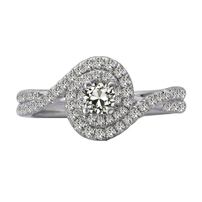 Halo Bague Ronde Naturel Diamant Taille Ancienne Tige Torsadée Or 14K 4 Carats