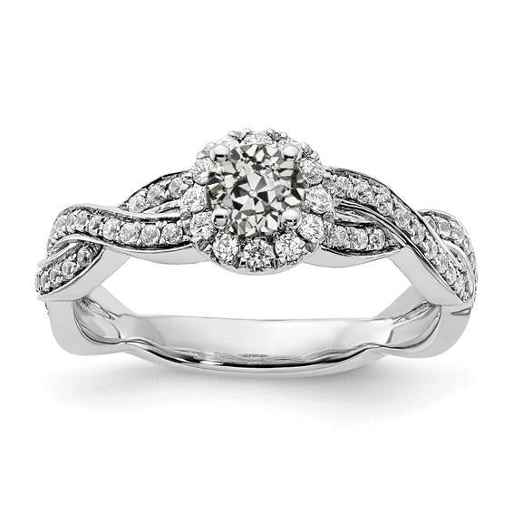 Halo Bague Ronde Réel Diamant Taille Vieille Mine Tige Torsadée Or 4 Carats