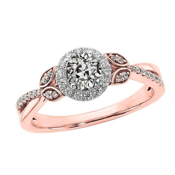 Halo Bague Ronde Véritable Diamant Taille Ancienne Style Feuille Split Tige 2.50 Carats