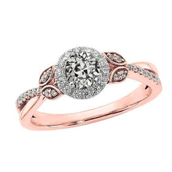 Halo Bague Ronde Véritable Diamant Taille Ancienne Style Feuille Split Tige 2.50 Carats