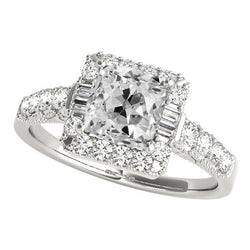 Halo Baguette & Cushion Old Cut Véritable Diamond Ring Accents 8 Carats