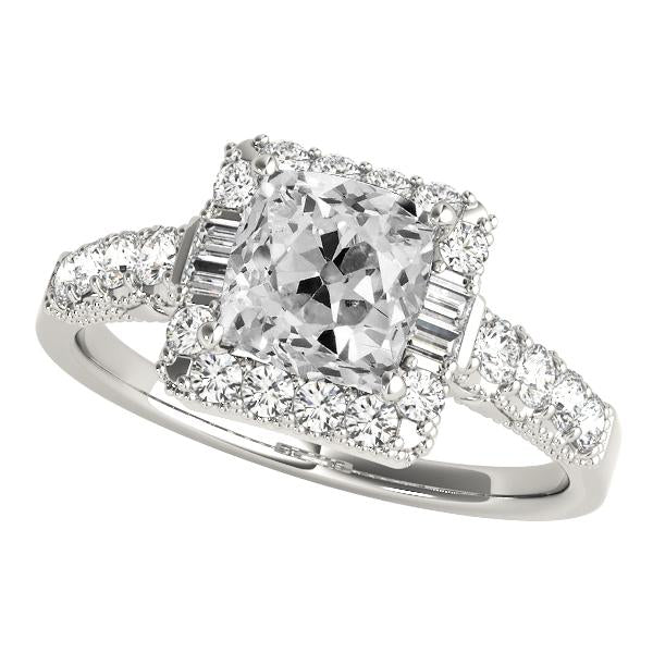 Halo Baguette & Cushion Old Cut Véritable Diamond Ring Accents 8 Carats