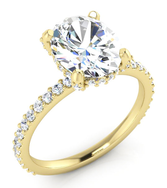 Halo Caché Ovale Pavé Véritable Bague En Diamant