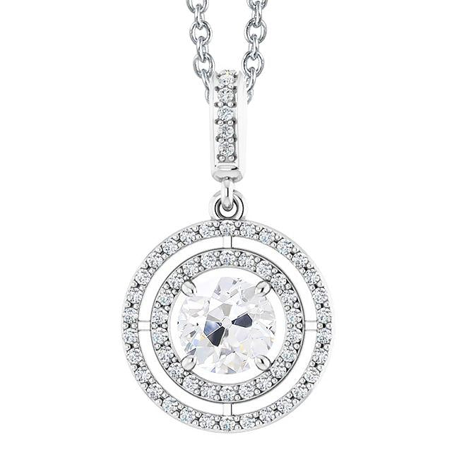 Halo Circle Réel Diamond Pendentif Rond ancienne mine Cut 3.50 Carats