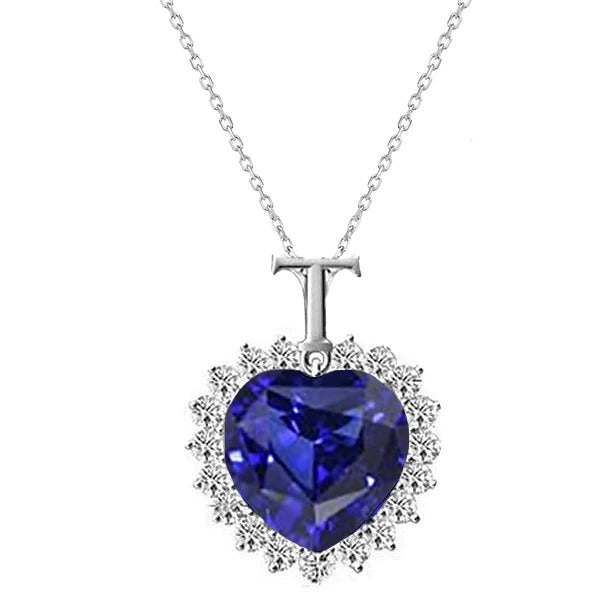 Halo Coeur Saphir & Diamant Lettre Pendentif Star Style 4.25 Carats