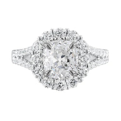 Halo Coussin Réel Diamant Taille Ancienne Bague Sertie De Griffes 4.75 Carats Tige Fendue
