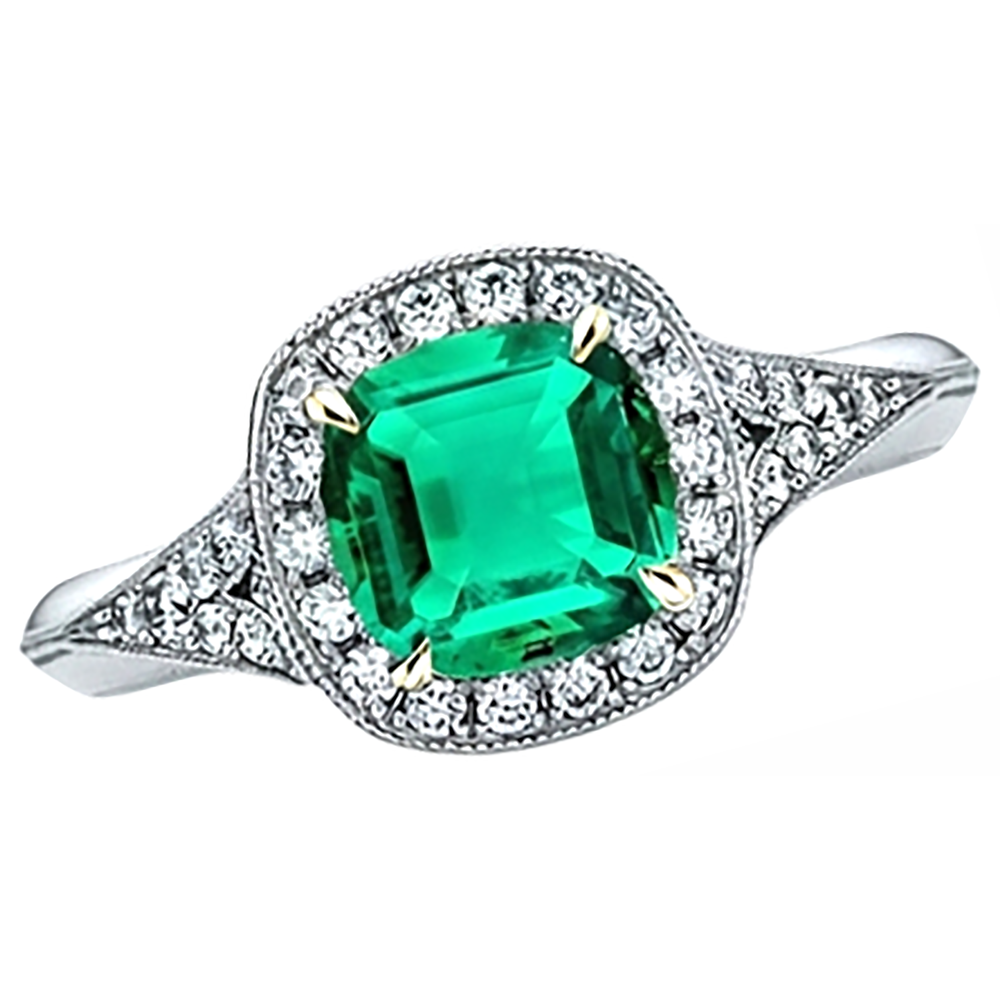 Émeraude Bague Pierre Précieuse 2,50-carats Or Bicolore 14 Carats – vue d'angle