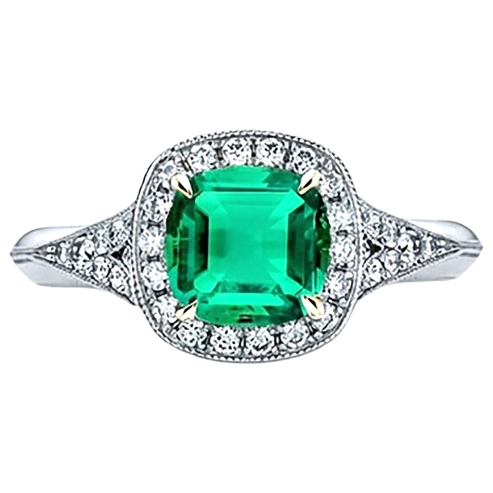Bague Pierre Précieuse Or Bicolore 14 Carats avec Émeraude – vue de face