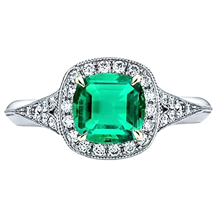 Bague Pierre Précieuse Or Bicolore 14 Carats avec Émeraude – vue de face