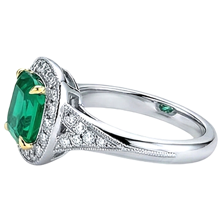 Émeraude Bague Pierre Précieuse 2,50-carats Or Bicolore 14 Carats – vue de profil