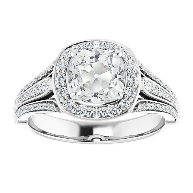 Halo Cushion Vieux Mineur Réel Diamond Ring Multi-Rang Accents 8.50 Carats