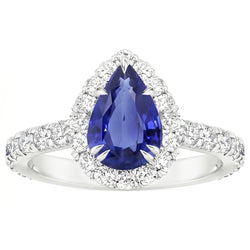 Halo Diamond Gemstone Ring Pear Ceylan Sapphire Claw Griff Set 6 Carat
