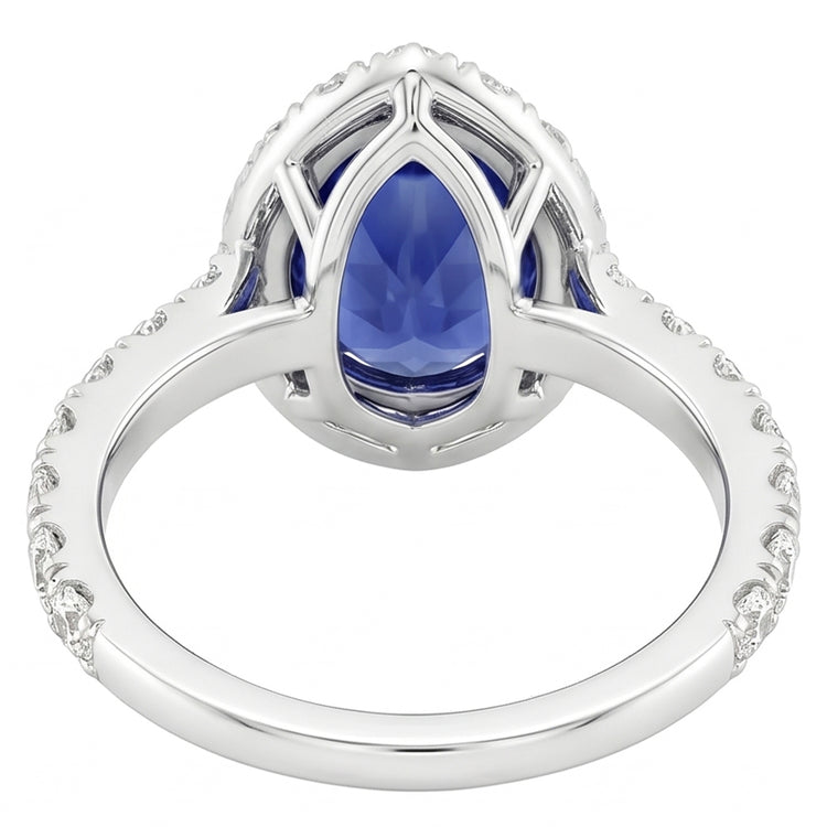 Halo Diamond Gemstone Ring Pear Ceylan Sapphire Claw Griff Set 6 Carat
