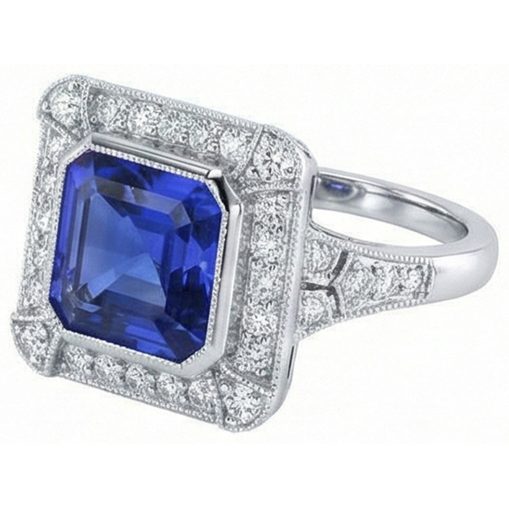 naturel asscher saphir 4carats watch détail rapproché