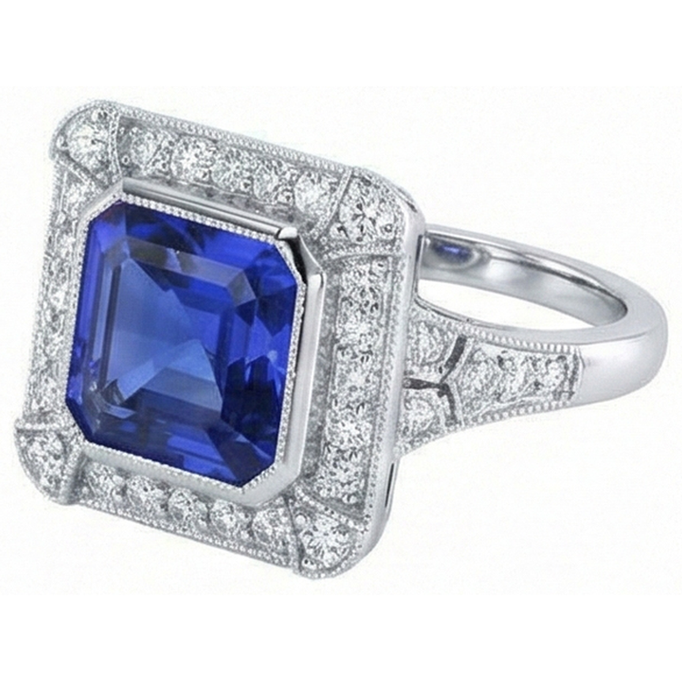 naturel asscher saphir 4carats watch détail rapproché