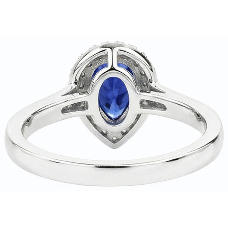 Halo Diamond Wedding Ring Pear Cut Ceylan Sapphire Center 3.50 Carats