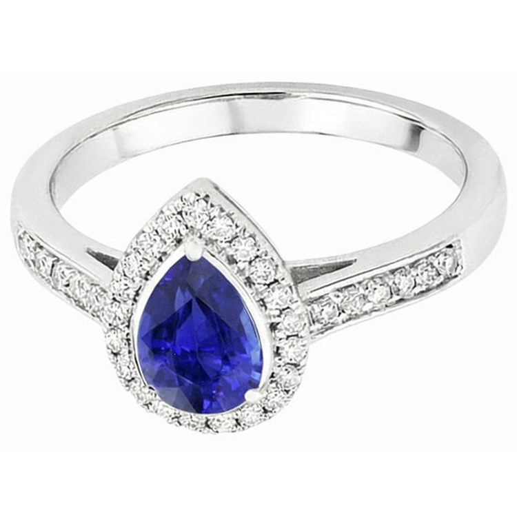 Halo Diamond Wedding Ring Pear Cut Ceylan Sapphire Center 3.50 Carats