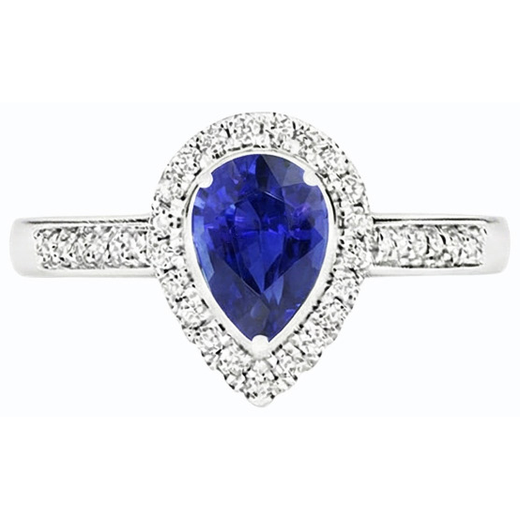 Halo Diamond Wedding Ring Pear Cut Ceylan Sapphire Center 3.50 Carats