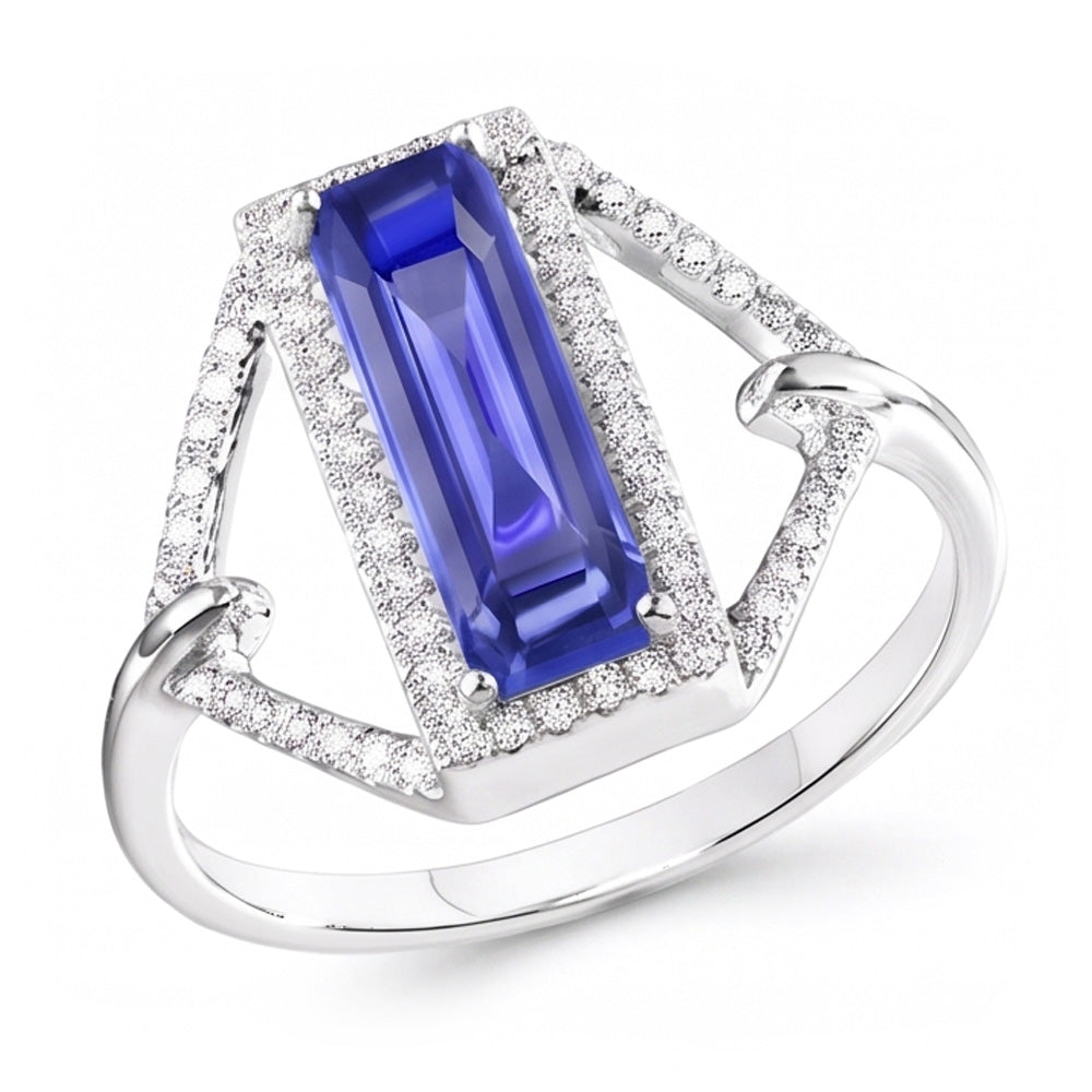 Halo Emerald Sapphire Ring 4.50 Carats Split Shank Diamond Jewelry